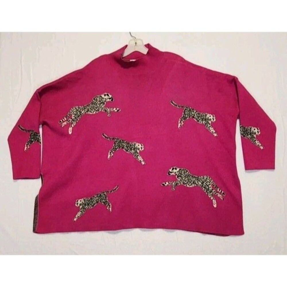 Womens Pink Cheetah Shop the Mint Sweater Size XL Oversized Mock Turtleneck